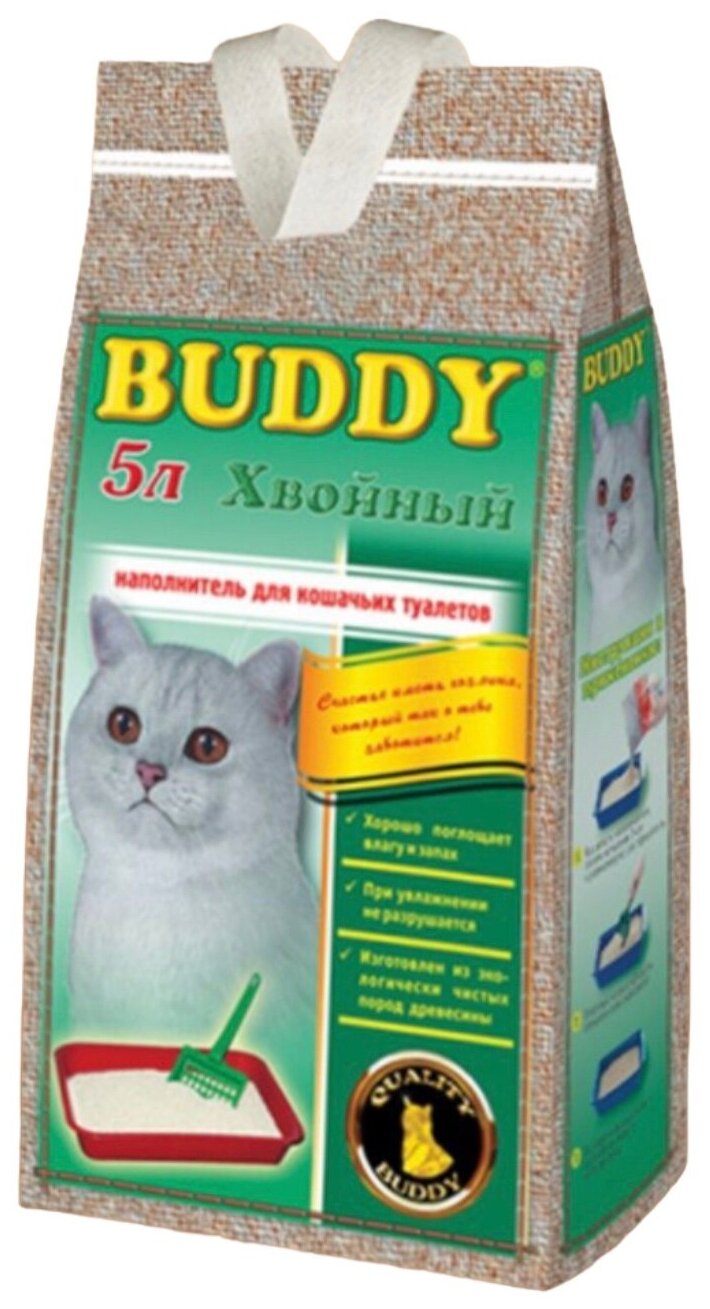 Наполнитель для кошачьих туалетов BUDDY Хвойный, впитывающий древесный 5 литров