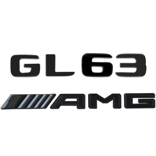 Комплект: шильдик на багажник для Mercedes GL63 (новый шрифт 2017+) +AMG Черный глянец