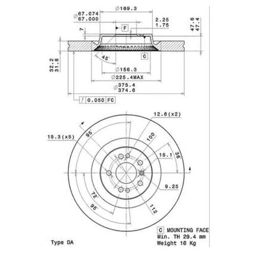 фото Диск тормозной передний mb gl(x164)/ml(w164)/r(w251) 4.0/5.0l/vent.d=375mm brembo 09.r105.11 brembo арт. 09.r105.11