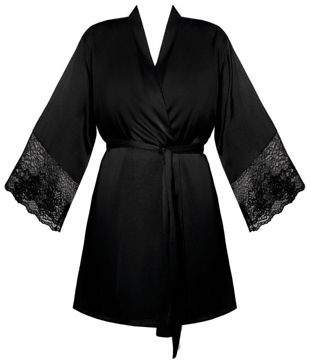 Коротенький халат Zora с поясом (черный / XXL) - фотография № 8