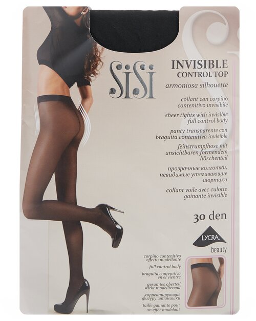 Колготки  Sisi Invisible Control Top, 30 den, размер 2, черный