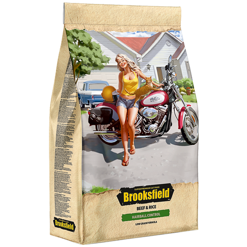 Корм сухой BROOKSFIELD Low Grain Adult Cat Hairball Control Beef для взрослых кошек, препятствующий образованию комочков шерсти в желудке 400г Говядина/рис