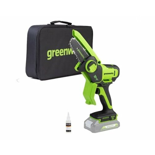 Мини пила аккумуляторная цепная Greenworks 10 см 24V G24MCS10 , с АКБ 2 А*ч+ЗУ,2008207UA