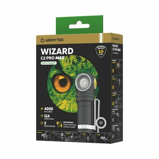 Фонарь ARMYTEK Wizard C2 Pro v4 Magnet USB+ABM01+18650, холодный свет - фотография № 5