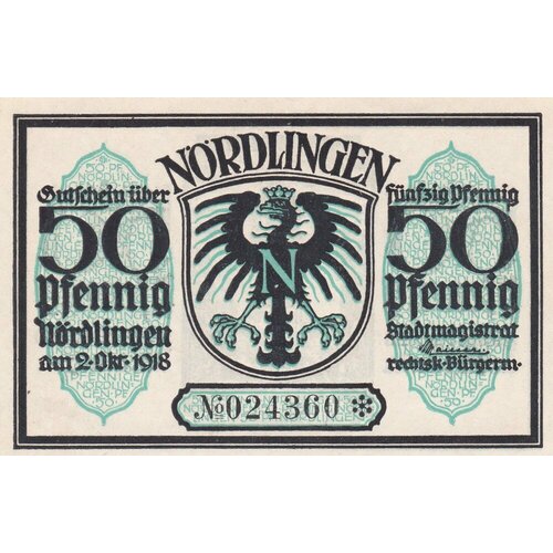 Германия (Германская Империя) Нёрдлинген 50 пфеннигов 1918 г. (№4) германия германская империя аален 2 пфеннига 1918 г 4