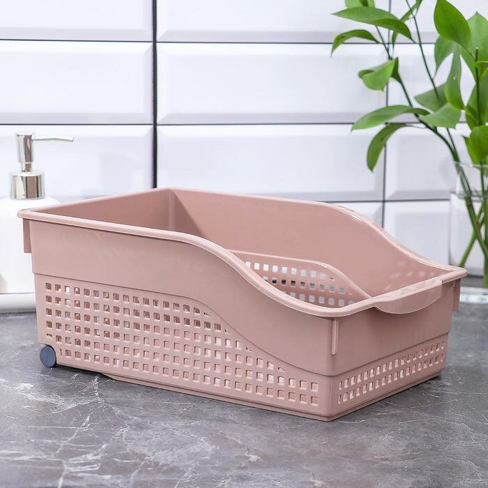 фото Контейнер Лофт на колесах широкий 305х210х125мм пудра V622040