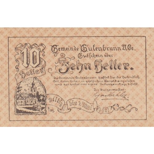 Австрия, Гутенбрун 10 геллеров 1914-1921 гг. австрия эдльбах 10 геллеров 1914 1921 гг 2