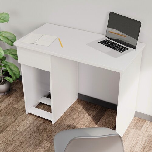 Изображение товара Компьютерный стол белый Domokomod с ящиком и полками, 95x50x75