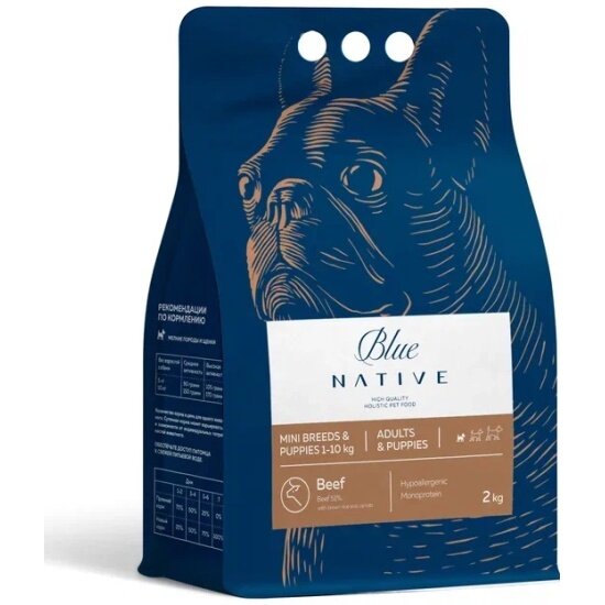Корм сухой Blue Native Holistic для щенков и собак мелких пород говядина, 2 кг