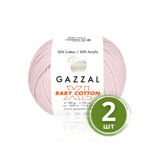 Пряжа Gazzal Baby Cotton XL (Беби Коттон XL) - 2 мотка Цвет: 3411 Бледно-розовый 50% хлопок, 50% акрил, 50 г 105 м