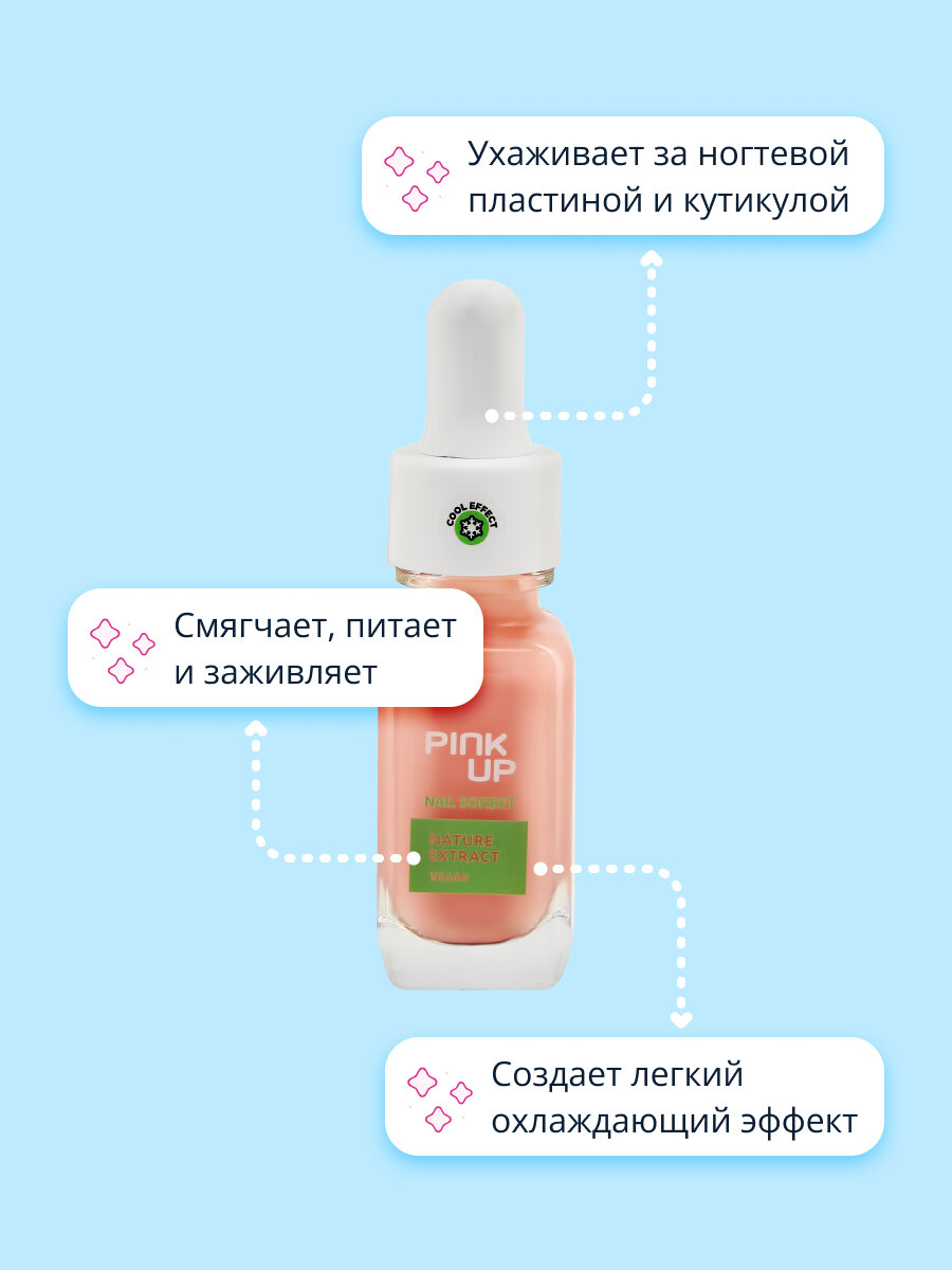 Средство по уходу за ногтями и кутикулой PINK UP NAIL SORBET на водной основе с экстрактом малины 11 мл