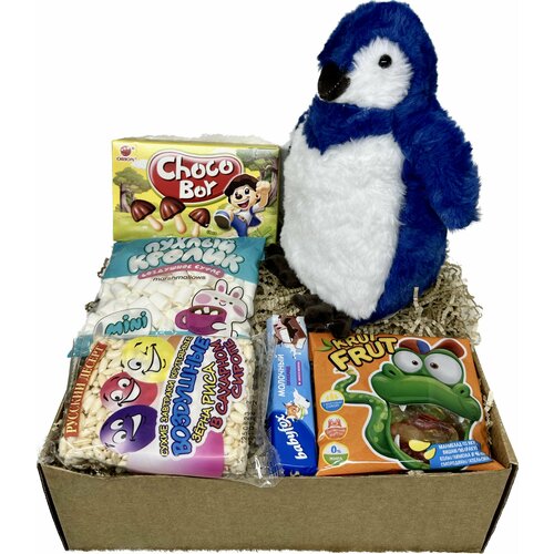 Подарочный набор, сюрприз бокс, для мальчика, для девочки, мягкая игрушка Пингвин 28 см, сладости, шоколад, мармелад