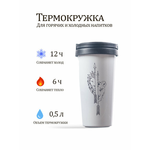 Термокружка (термостакан) 510 мл, для горячих напитков, из нержавеющей стали с прорезиненным дном, белая