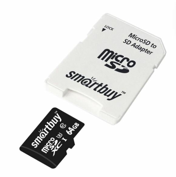 Smart Buy micro SDXC 64GB Class10 U3 V30 A1 Advanced R/W:90/55 MB/s (с адаптером SD)