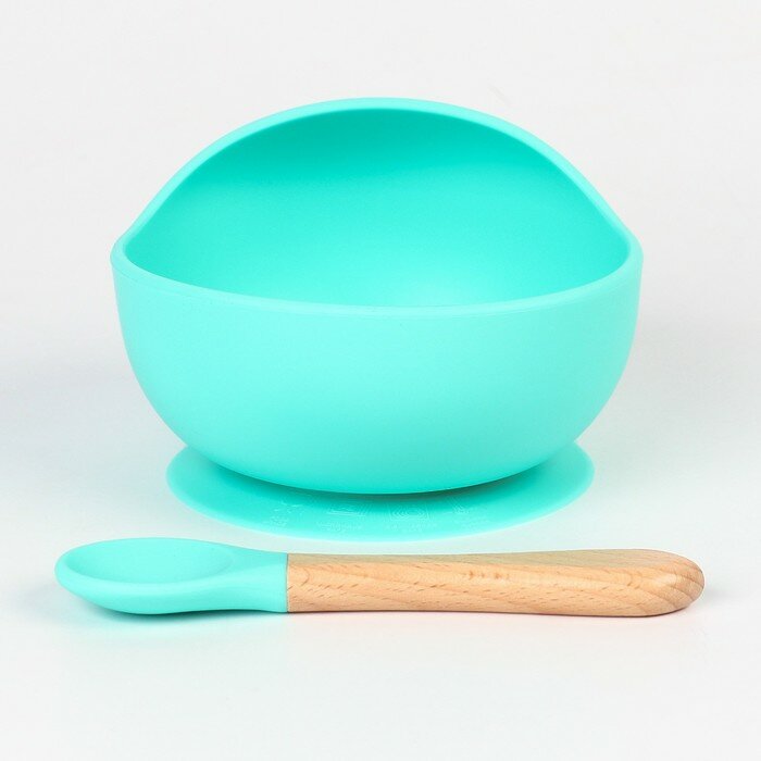фото Тарелка детская на присоске, ложка, Крошка Я, бирюзовый