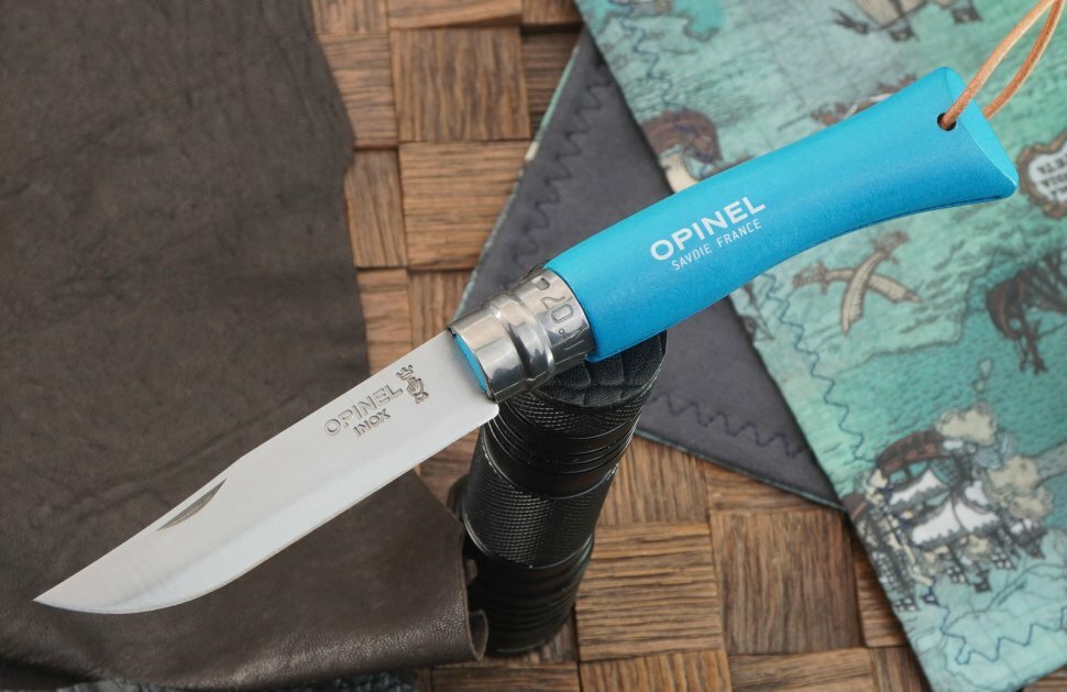 Классический складной нож Opinel №7 Trekking нержавеющая сталь (голубая рукоять)