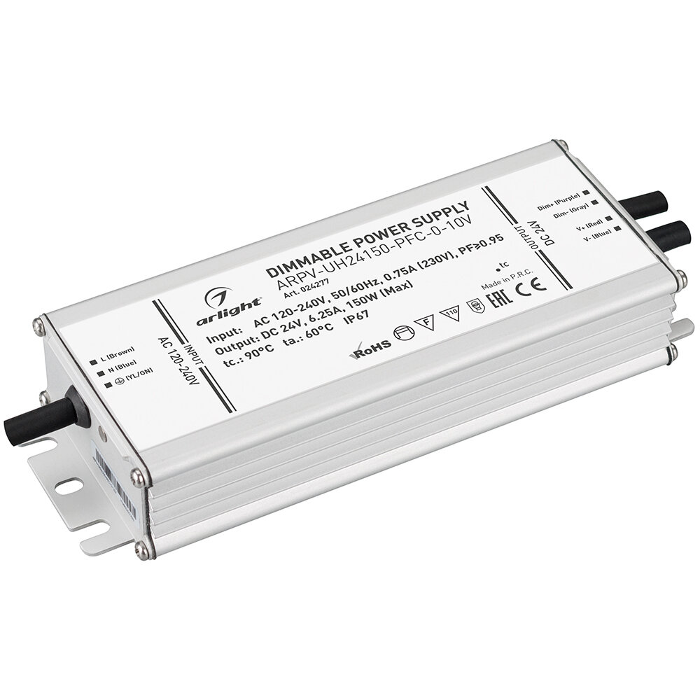 Блок питания ARPV-UH24150-PFC-0-10V (24V 6.3A 150W) (Arlight IP67 Металл 7 лет)