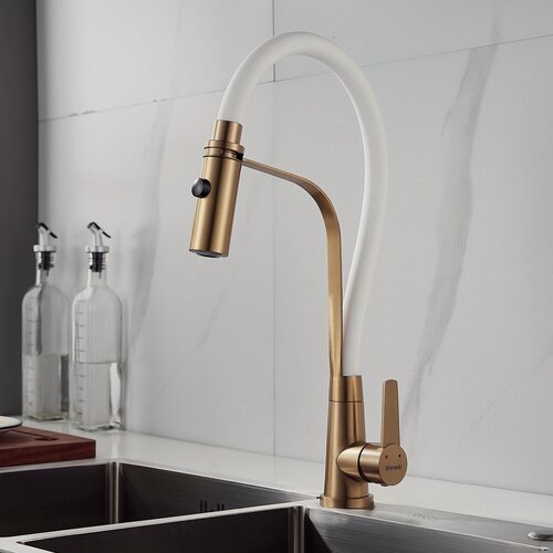 Изображение товара Смеситель для кухни с гибким изливом Shevanik S943G-1 золотой сатин