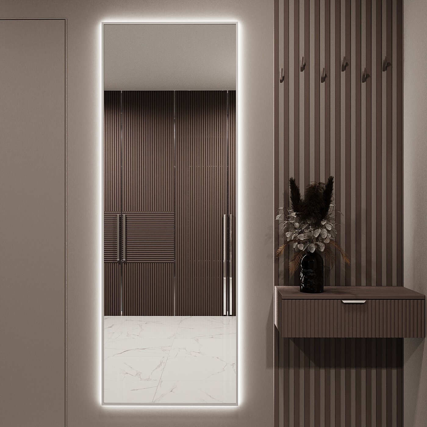 Зеркало с подсветкой в алюминиевой раме настенное Market-house170х60 см. Свет: Нейтральный белый 6000К. Серебро