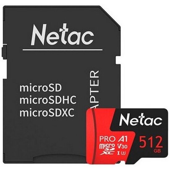 Карта памяти Netac P500 PRO MicroSDXC 512Gb Сlass 10 UHS-I 100MB/s + ADP (NT02P500PRO-512G-R) — фото 1