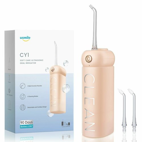 Ирригатор usmile CY1 розового цвета(ЕАС-сертификат), 4 режима, время автономной работы 90 дней, резервуар для воды объемом 180 мл