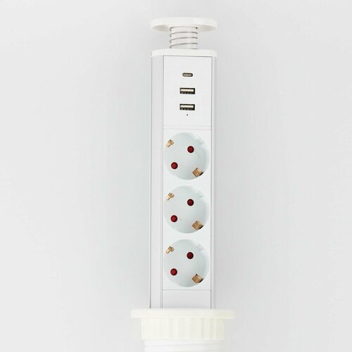 Встраиваемая выдвижная розетка для столешницы, скрытый удлинитель для кухни на 3 розетки с заземлением, провод 1.8 м