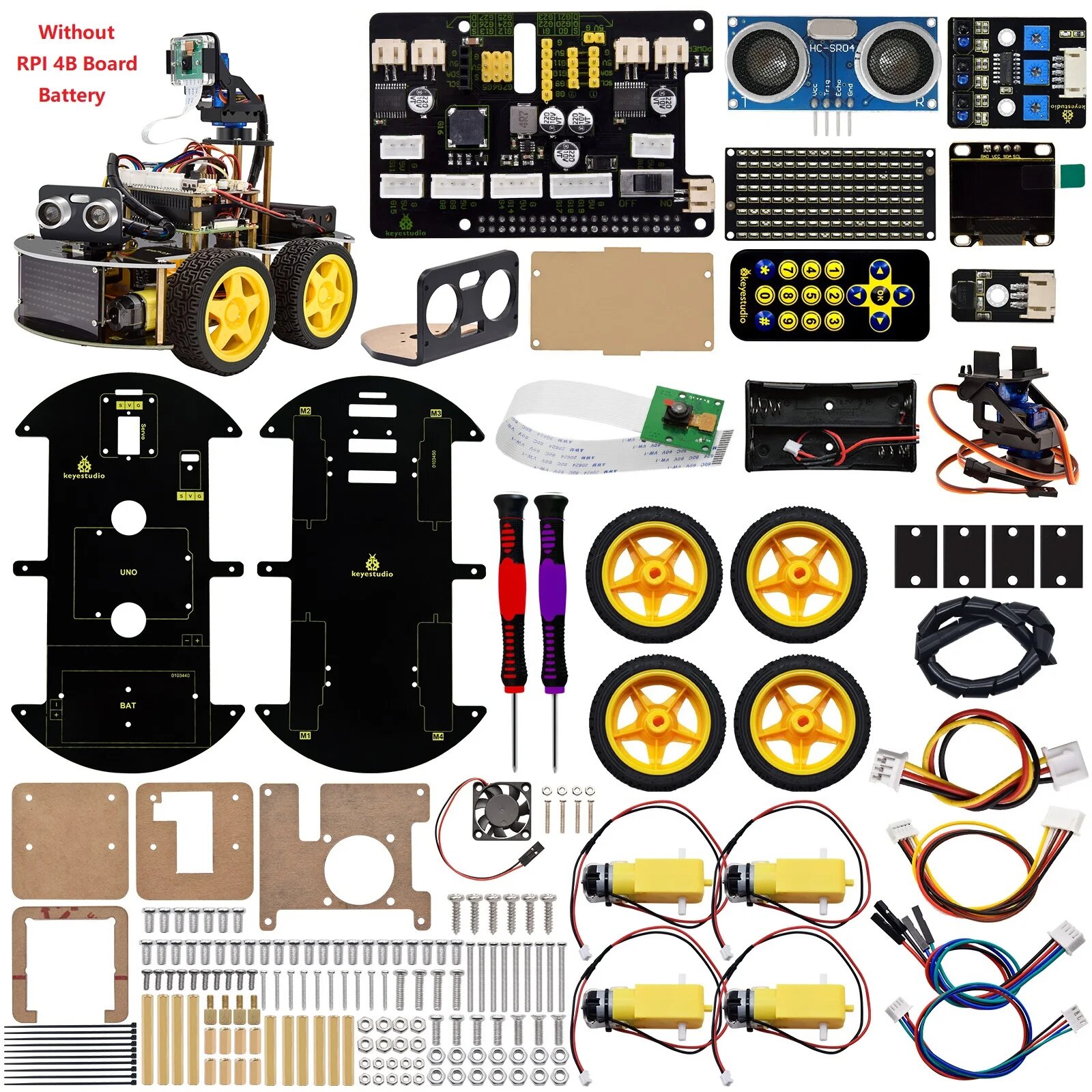 Keyestudio Raspberry Pi 4WD робот-автомобиль, 5 мегапикселей, модуль камеры, программирование питона, набор «сделай сам» для Raspberry Pi 4B — фото 1