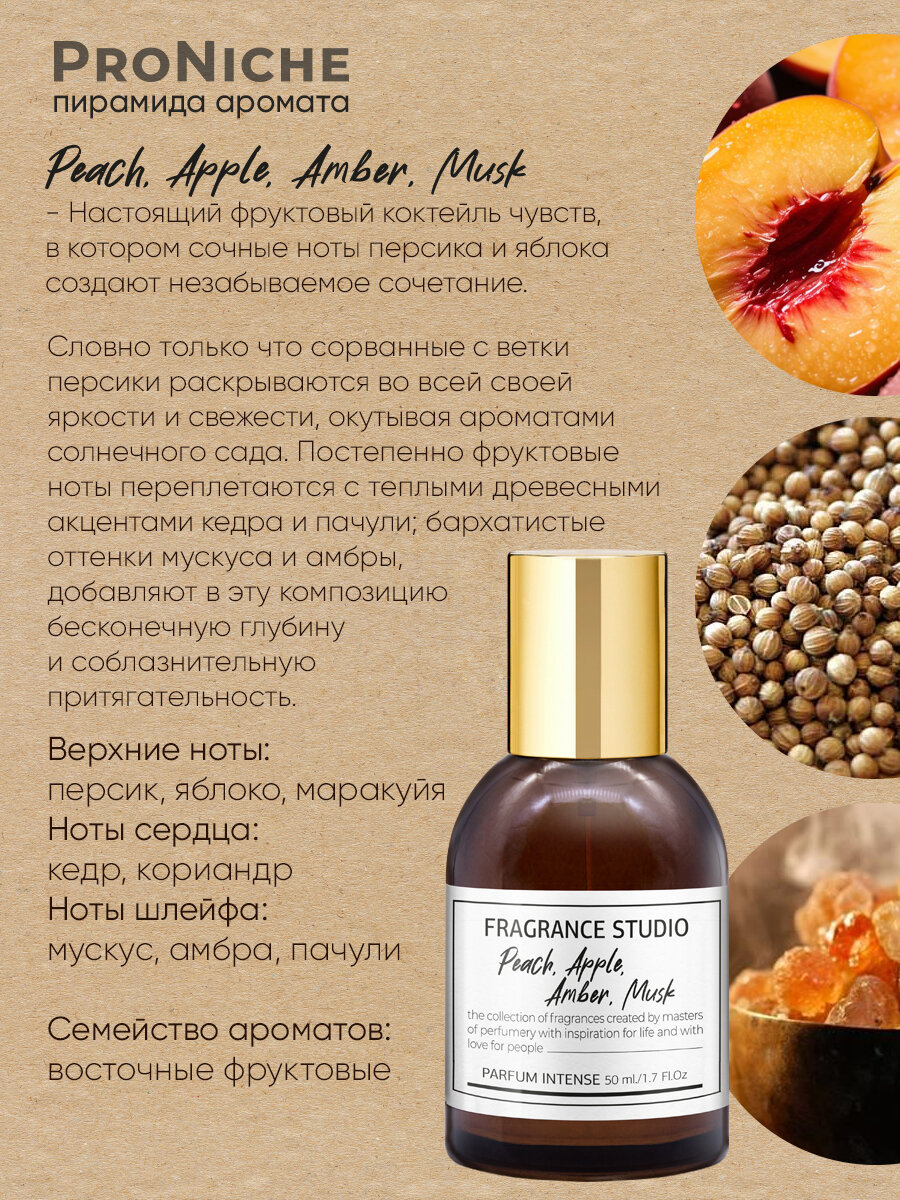ProNiche Fragrance Studio Peach, Apple, Amber, Musk 50 мл духи женские, духи восточные, фруктовые, стойкие, унисекс. персик — фото 1