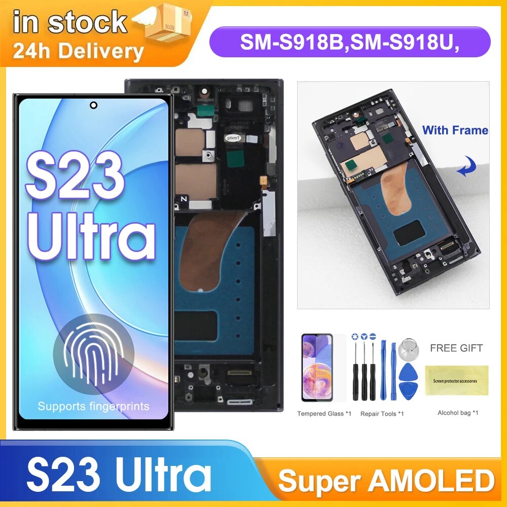 6,67-дюймовый AMOLED-экран для Samsung Galaxy S23 Ultra S918B S918B/DS ЖК-дисплей цифровой сенсорный экран с рамкой в сборе