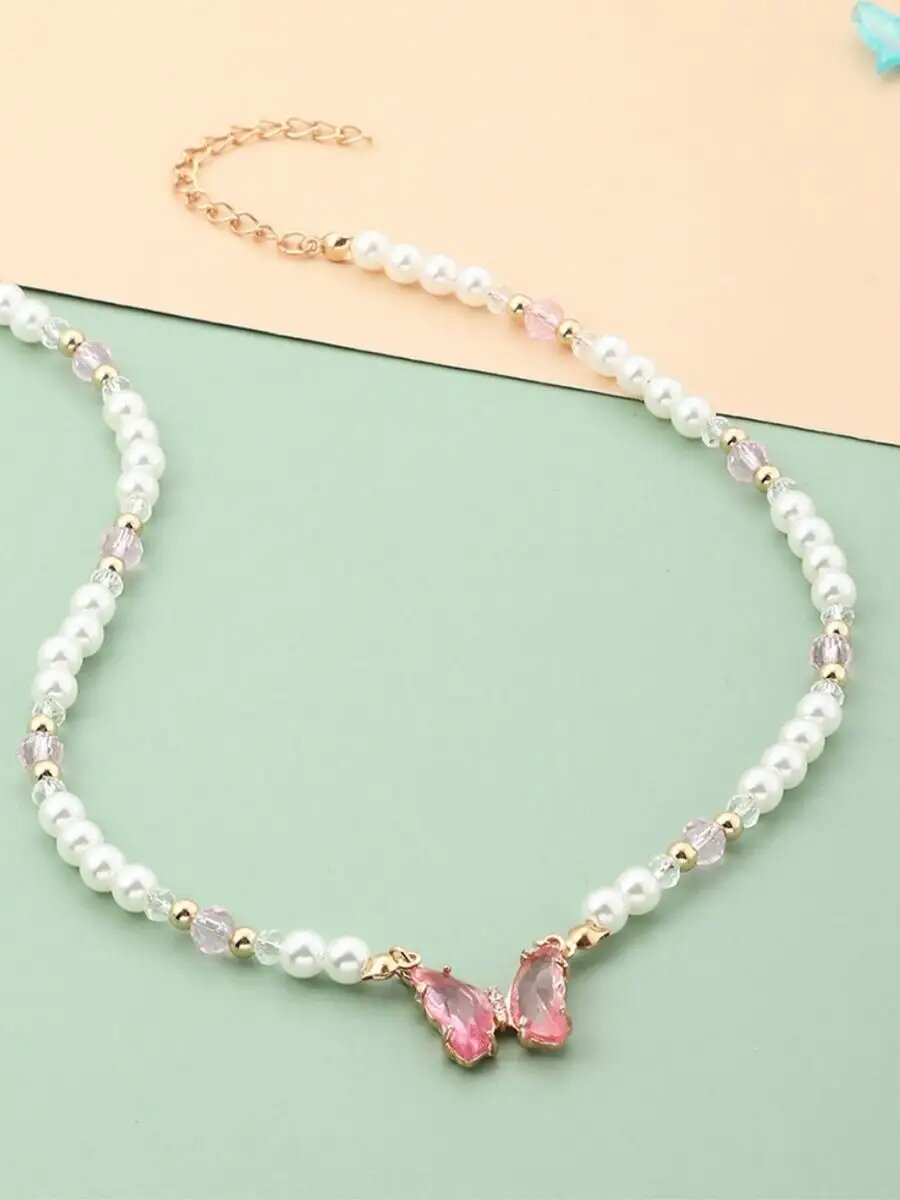 Чокер, длина 50 см, бело-розовый — фото 1