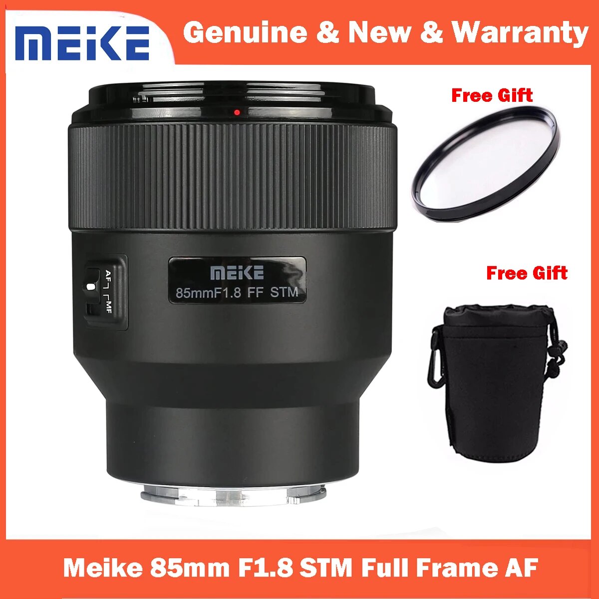 Meike 85 мм F1.8 Автофокус Средний телефото STM (шаговый двигатель) Полнокадровый портретный объектив для Sony E-Mount Nikon Z Fujifilm X, 85MM 1.8 STM, E-mount Sony (FE)