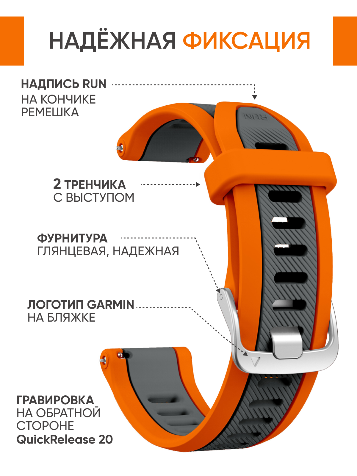 Ремешок силиконовый 20 мм для смарт-часов Huawei, Samsung, Garmin Forerunner, Venu — фото 1