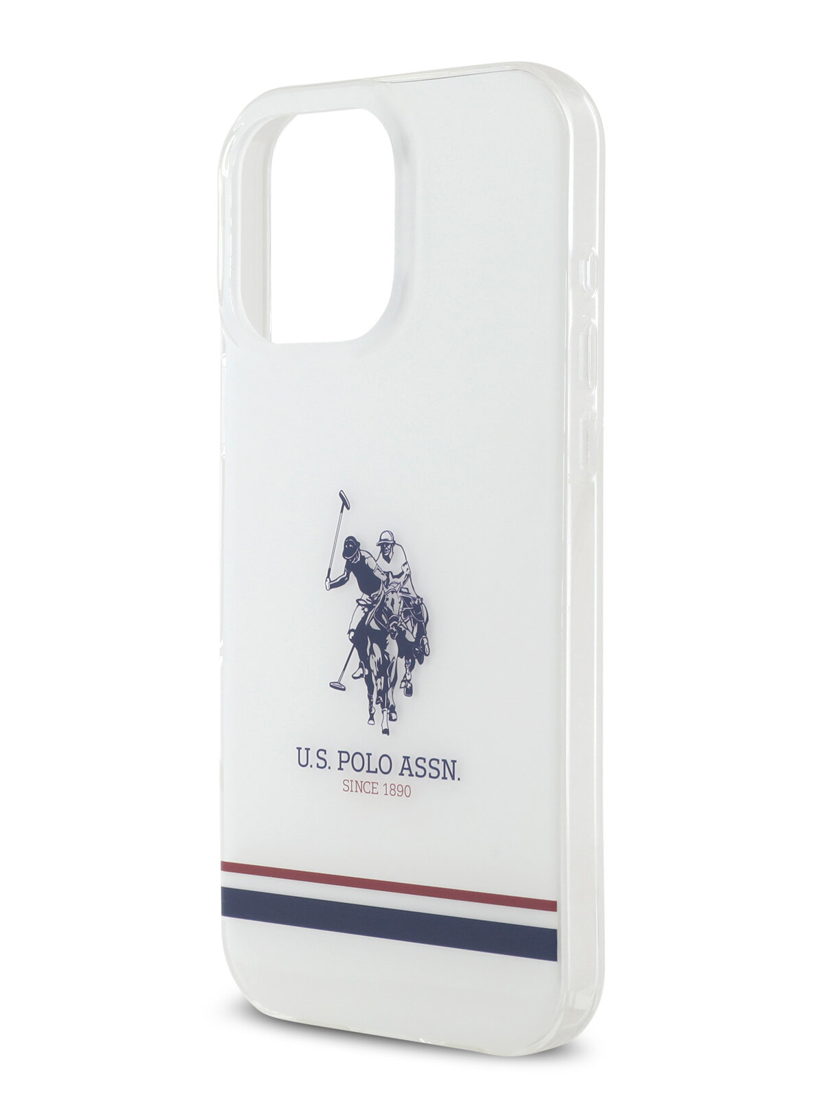 U.S. Polo для iPhone 16 Pro чехол PC/TPU Double Horse logo Tricolor stripes Hard Transparent
