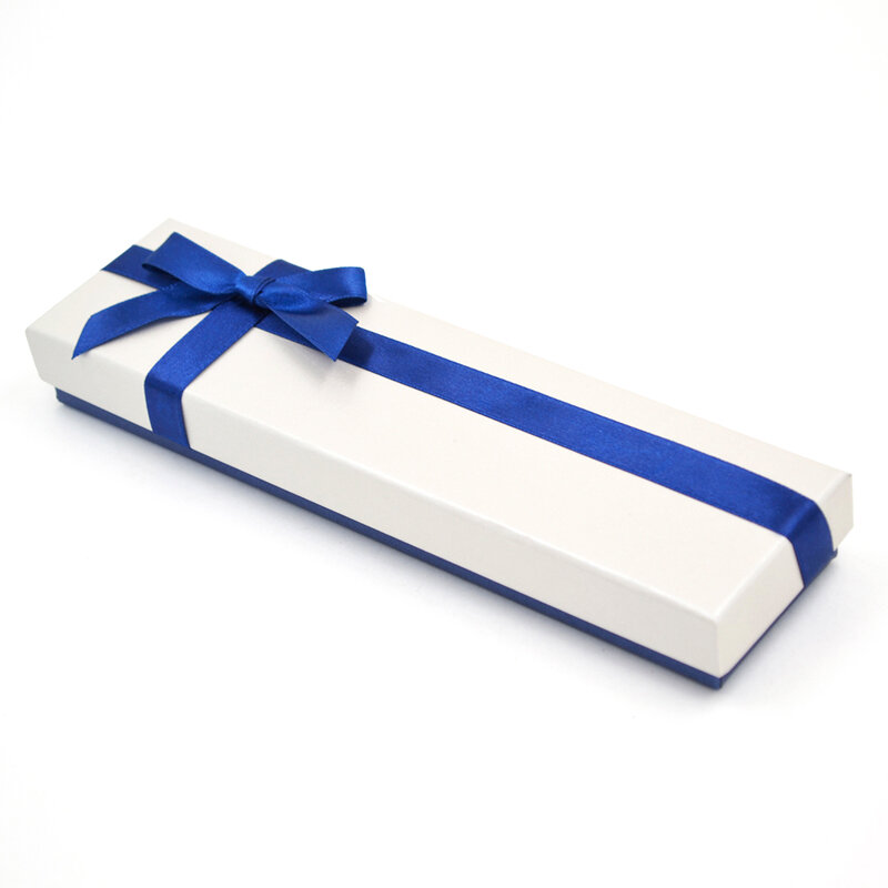 Подарочный картонный футляр с бантиком "СОНЯ" для кольца серег и подвески бело-синий