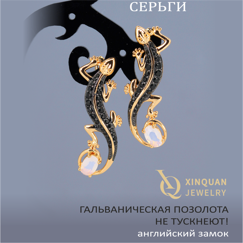 фото Серьги xinquan jewelry, искусственный камень, черный, золотой, белый