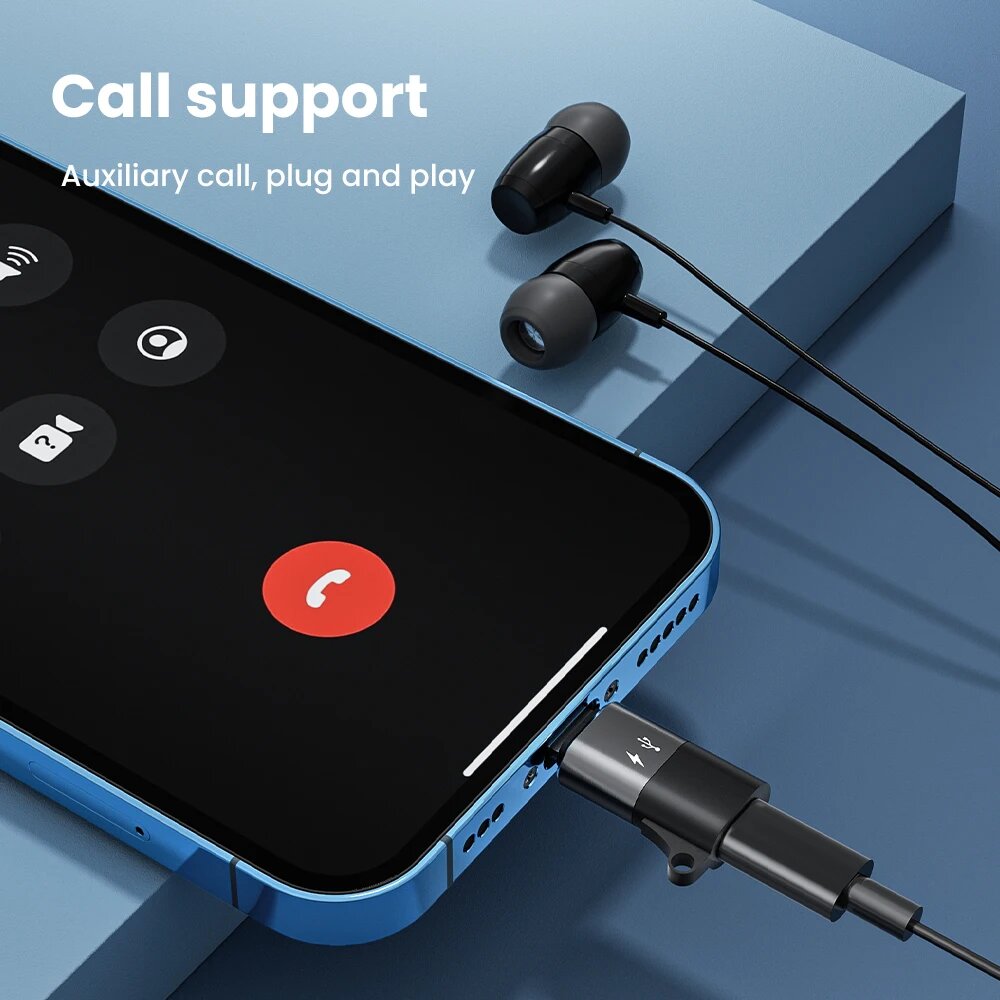 Переходник Olaf OTG типа c на Lightning для iphone Lightning «папа» на USB C «мама» типа c для наушников USB-накопитель OTG, Black — фото 1