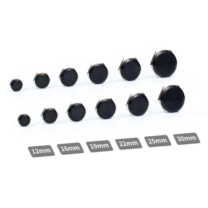 Кнопка momentary 16 мм, Black Shell, 3-6V, без LED