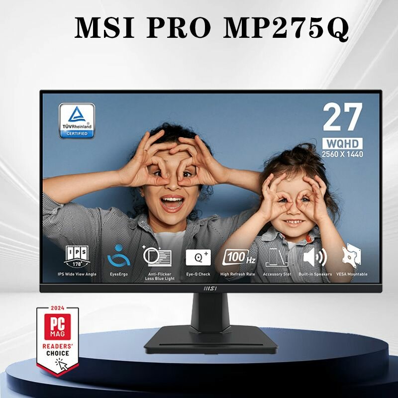 MSI 27"Монитор MSI PRO MP275Q, 2560x1440, 100 Гц, IPS, LED, 1300:1, 300 Кд/м , черный Русская вилка