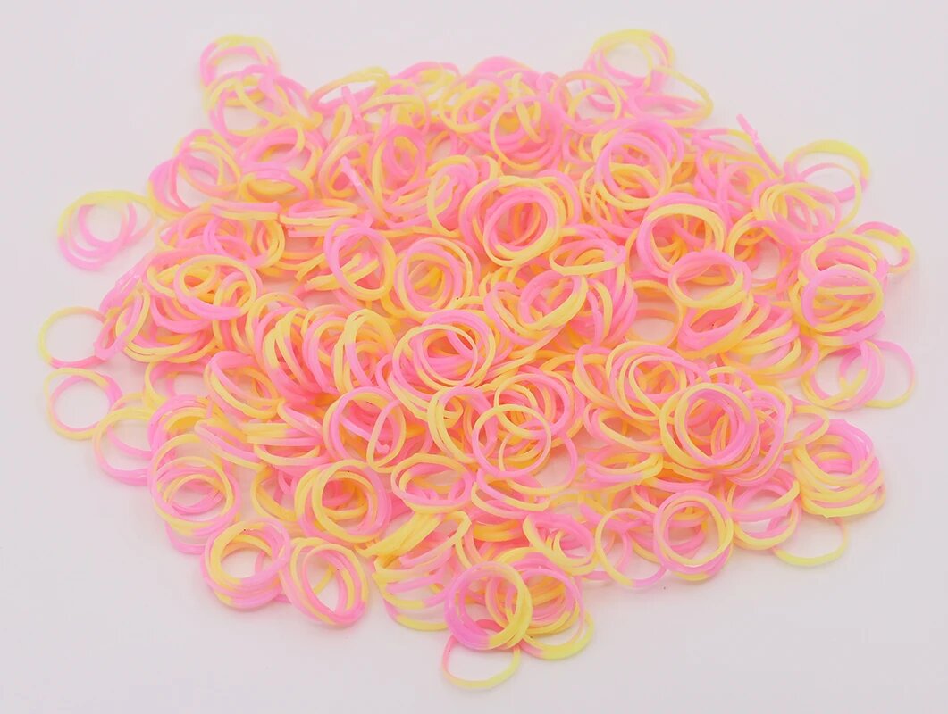 Резинки для loom bands розовые, розово-желтые