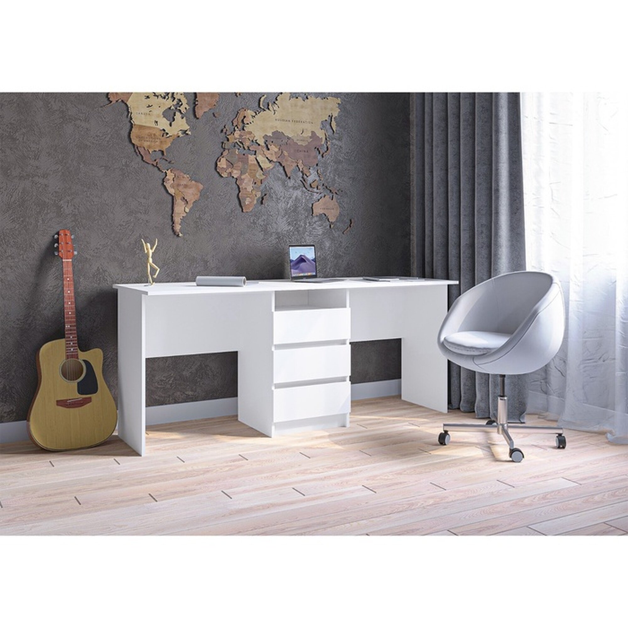 Письменный стол Сима-ленд "Тандем Зара" ЛДСП 75x175x608 см 3 ящика белый