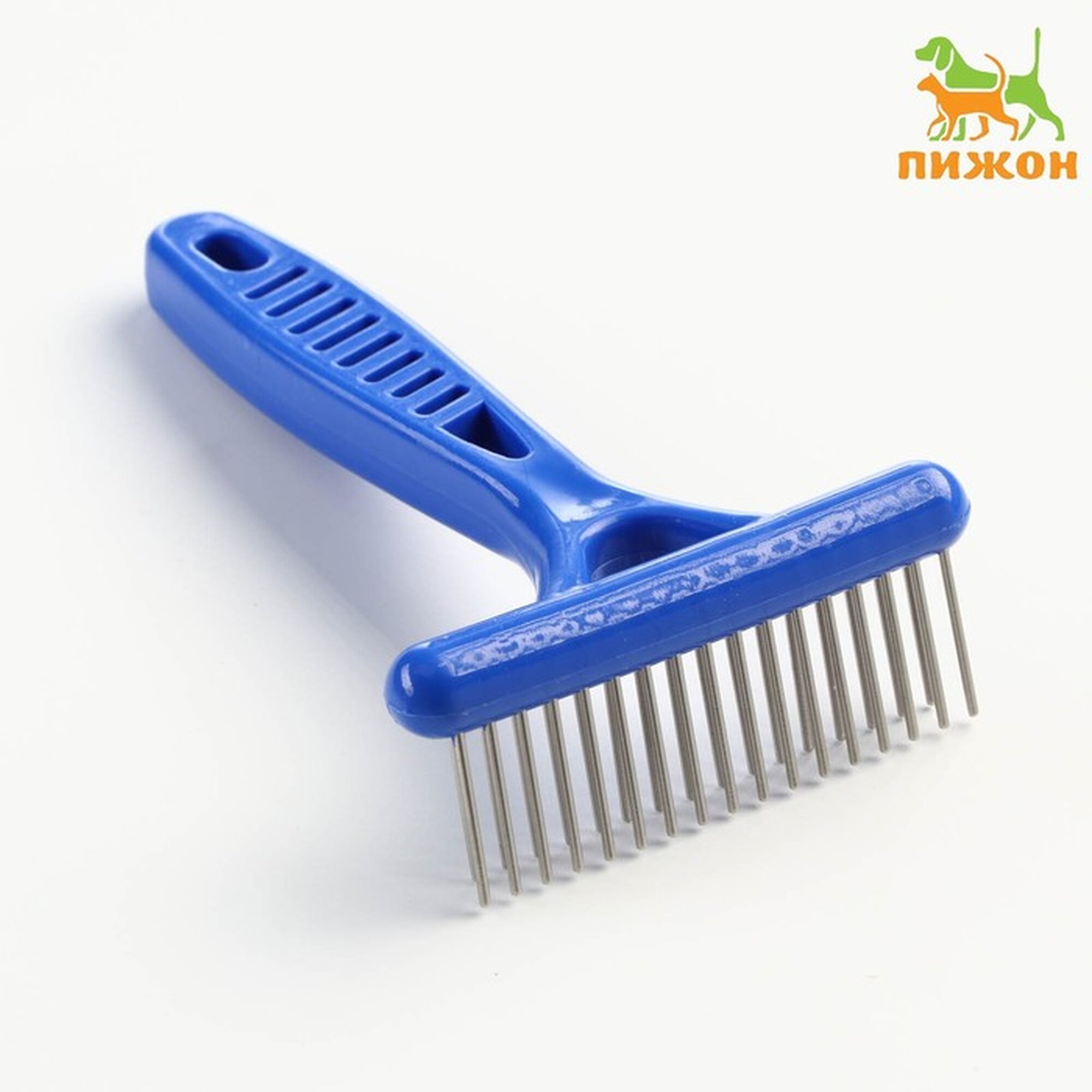 Расчёска-грабли Пижон для длинношерстных животных металл пластик прорезиненная ручка