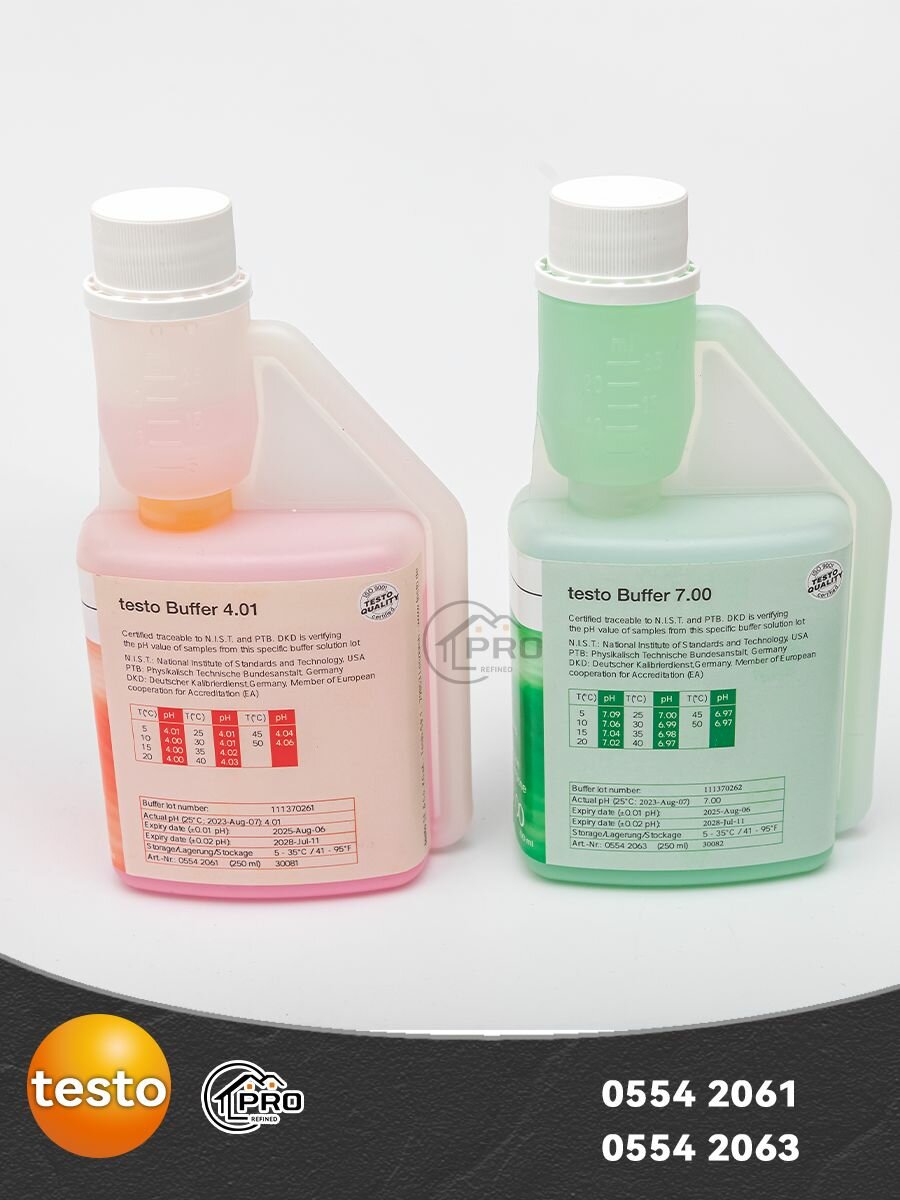 Буферные растворы Testo pH 4.01 и pH 7.00, 250 мл, для точной калибровки pH-метра, практичный дозировочный флакон