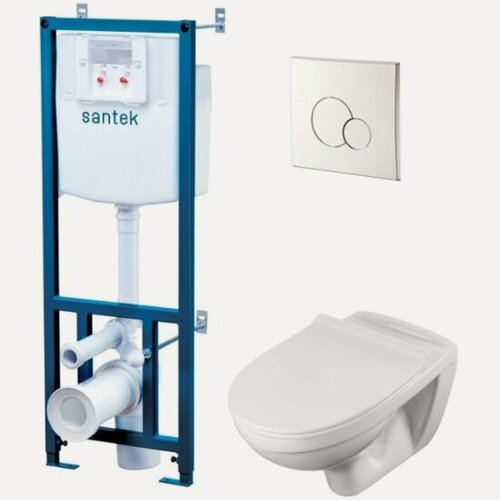 Изображение товара Унитаз с инсталляцией Santek бореаль ПЭК (подвес. унитаз с сиденьем soft close, инсталляция, панель хром) 1. WH50.1.544