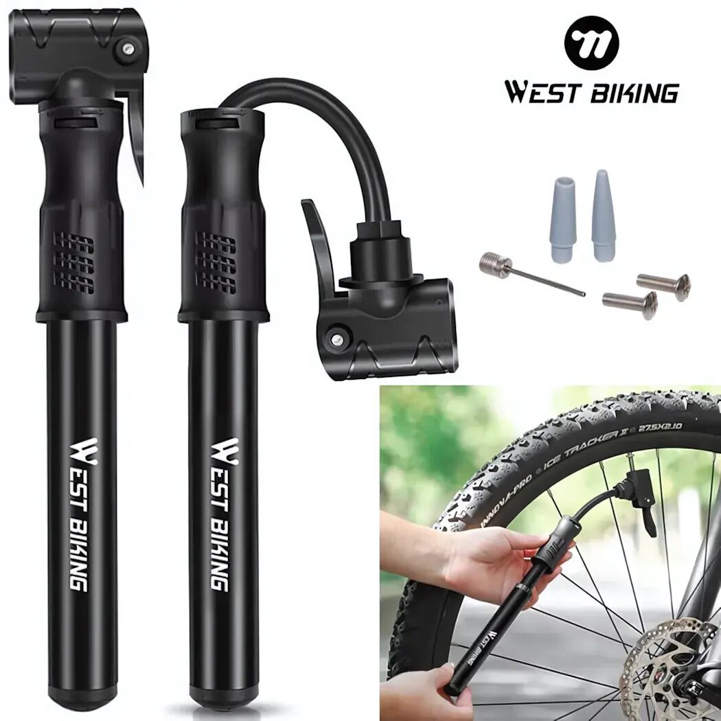 Насос велосипедный West Biking, алюминий, черный, с креплением