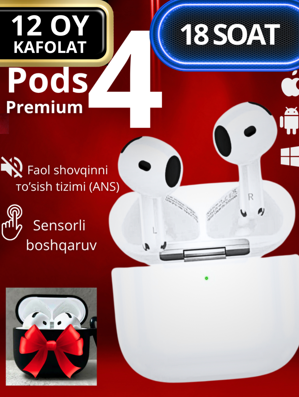 Наушники беспроводные с микрофоном Airpods 4 Bluetooth White