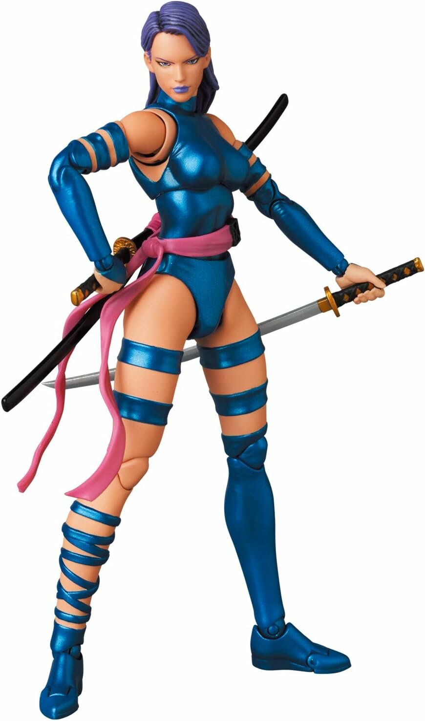 Marvel MAFEX No.141 Psylocke Comic Ver, 14 см, 6 эффектов энергии, 2 катаны, сменная голова, стенд