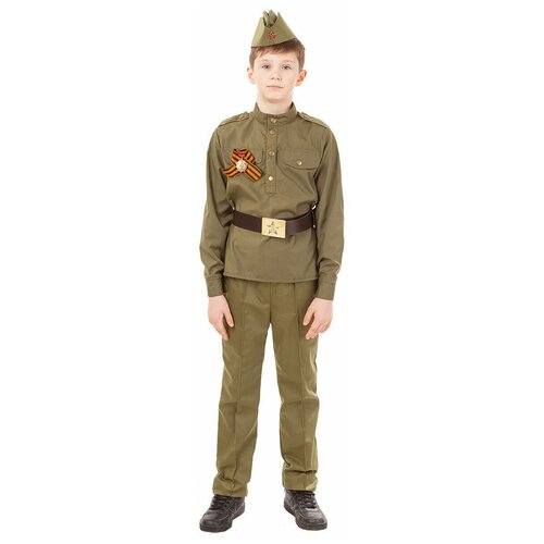 костюм солдат гимнастерка брюки пилотка ремень георгиевская лента размер 152 80 Костюм пуговка, размер 116, коричневый