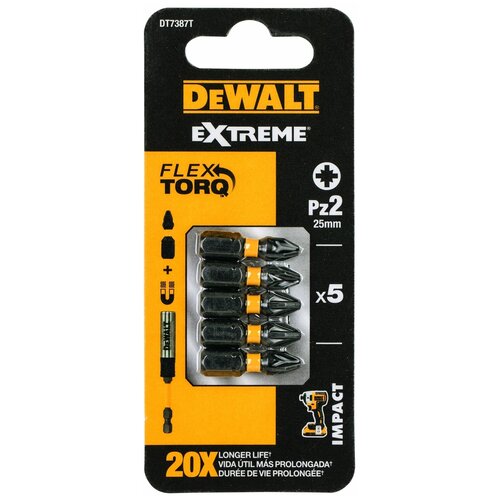 Биты ударные DEWALT IMPACT DT7387T, Torsion Pz2, 25 мм, 5 шт.