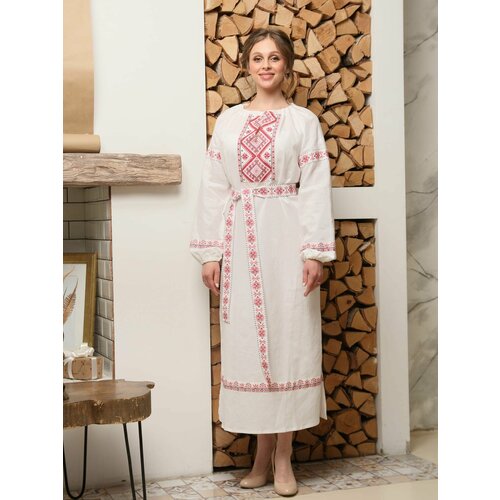 Сарафан Славянские узоры, размер 48-52, красный, белый