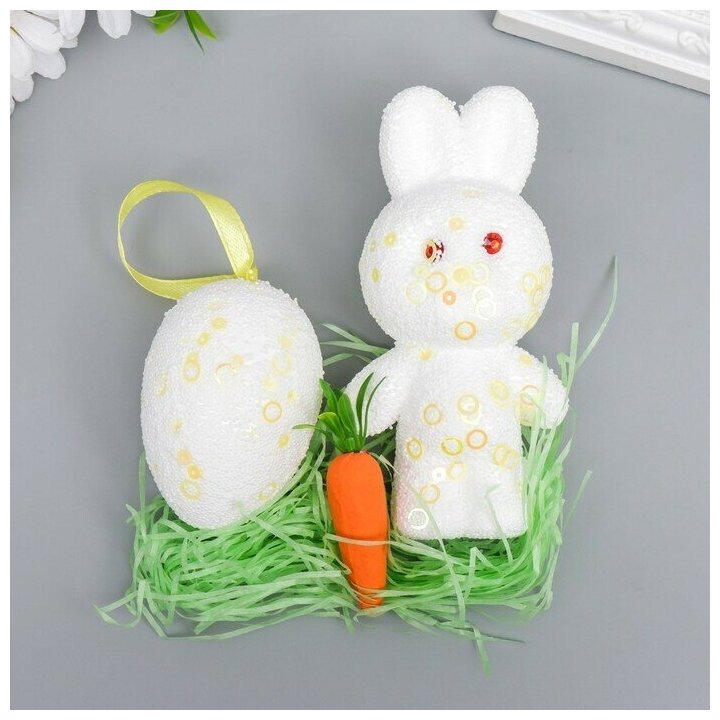 Декор "Зайчик с яйцом и морковкой в посыпке" набор 12 см - фотография № 4